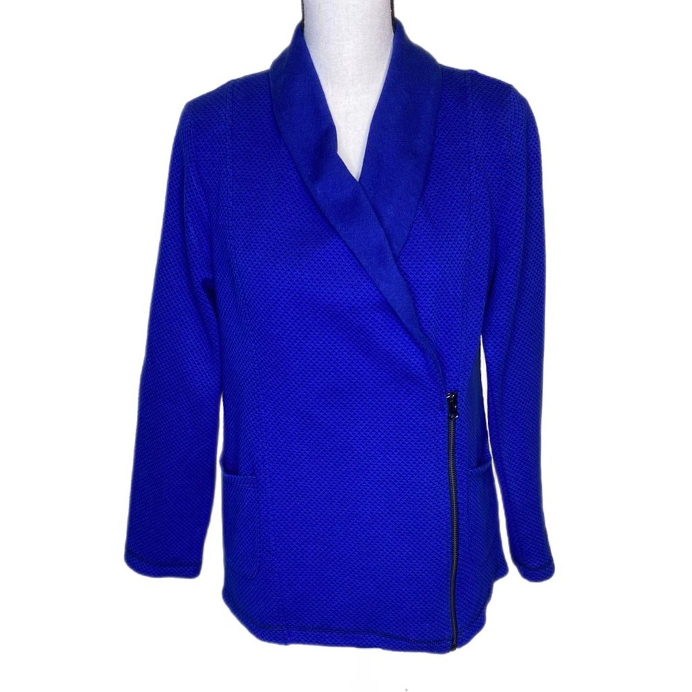 T by Talbots Women's Blue Sweater Jacket Top Zip Size MP